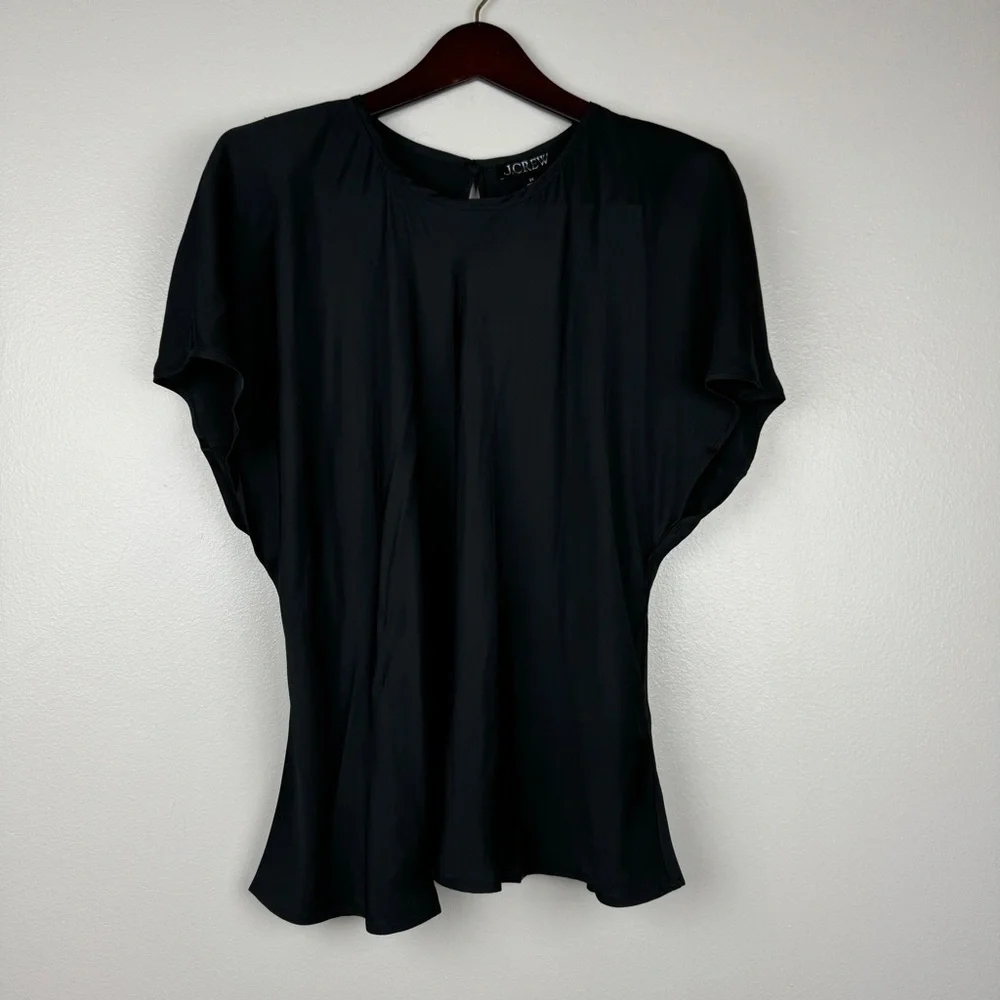 J. Crew Drapey Satiny Fabric Lightweight Short Sleeve Top Black Size 3X NWT - Picture 3 of 7